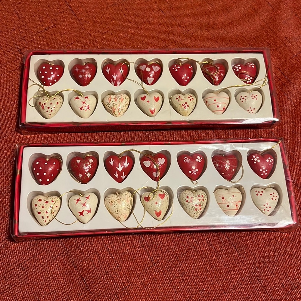 Set of 28 Heart Ornaments (2 packages, 14 each)